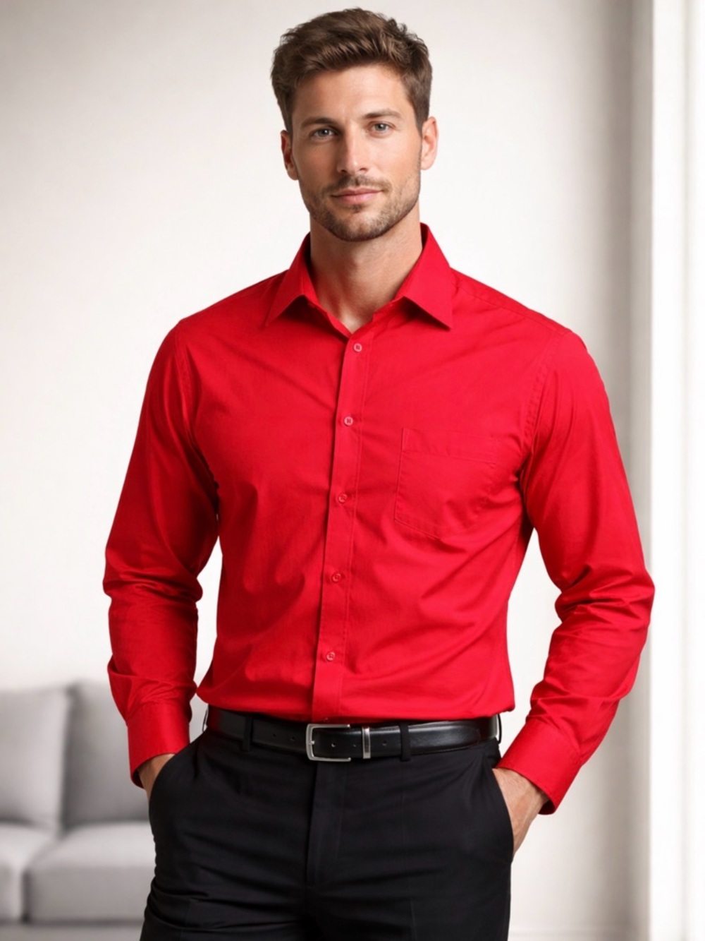 MARQUIS Red Dress Shirt Men’s 16.5 / 34-35 Button Down Long Sleeve Classic Fit